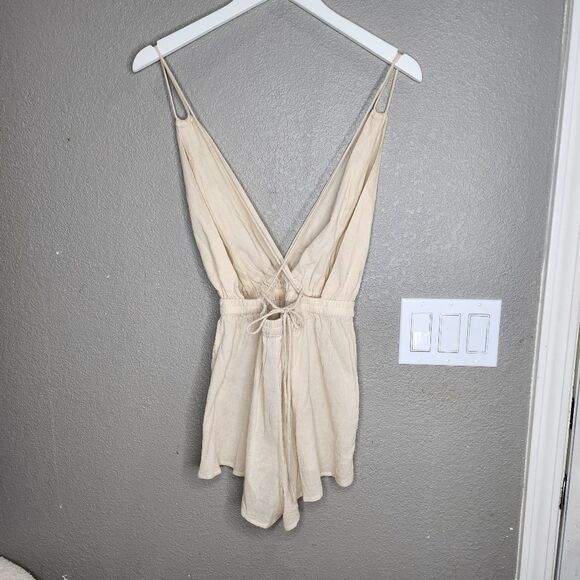 Lulus Headed to the Beach Beige Strappy Swim Cover-Up Romper - Picture 4 of 7